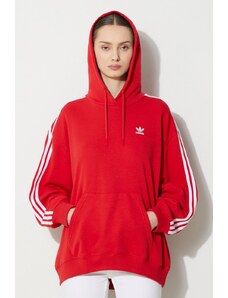 adidas Originals bluză 3-Stripes Hoodie OS femei, culoarea roșu, cu glugă, cu imprimeu, IN8397