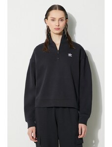 adidas Originals bluză Essentials Halfzip Sweatshirt femei, culoarea negru, uni, IU2711