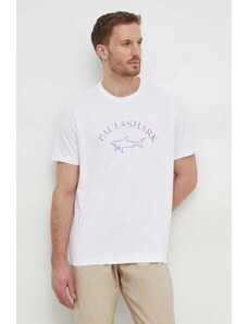 Paul&Shark tricou din bumbac barbati, culoarea alb, cu imprimeu