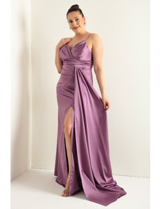 Lafaba Women's Lavender Plus Size Long Satin Evening Dress &; Prom Dress