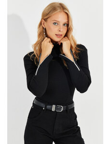 Cool &; Sexy femei mâneci negre fermoar camisol pescar bluză