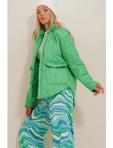 Trend Alaçatı Stili femei verde guler pentru copii căptușit, buzunar matlasat haină