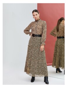Koton Leopard model cămașă șifon mâneci lungi frilled guler în picioare