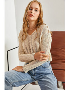 Bianco Lucci Women's Openwork Knitwear Knitted Sweater