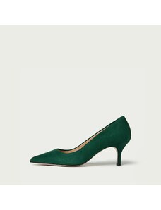 ALURA PREMIUM Pantofi Julie verde închis din piele întoarsă naturală cu toc mic (Mărime: 35)