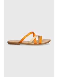Tommy Hilfiger papuci TH STRAP FLAT SATIN SANDAL femei, culoarea portocaliu, FW0FW08041