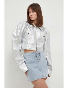 Rotate geaca jeans femei, culoarea argintiu, de tranzitie, oversize
