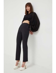 MSGM pantaloni de lână culoarea negru, drept, high waist 3641MDP15.247200