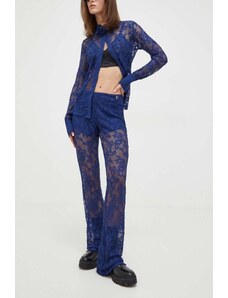 Blugirl Blumarine pantaloni femei, culoarea bleumarin, evazați, medium waist RA4080.J4653