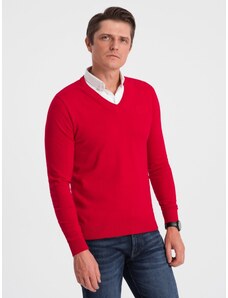 Ombre Clothing Men's sweater with a "v-neck" neckline with a shirt collar - red V4 OM-SWSW-0102