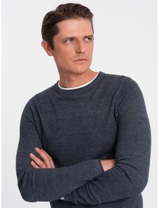 Ombre Clothing Men's cotton sweater with round neckline - navy blue melange V3 OM-SWSW-0103
