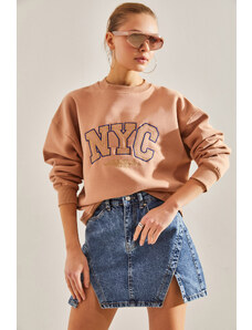 Bianco Lucci Women's NYC Printed Three Thread Raised Sweatshirt