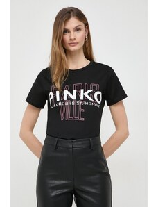 Pinko tricou din bumbac femei, culoarea negru