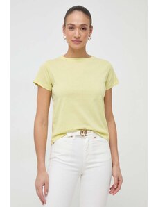 Pinko tricou din bumbac femei, culoarea galben