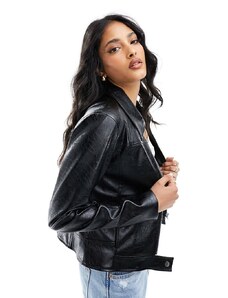 Pull&Bear Dad style faux leather jacket in black