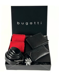 Set cadou bărbați negru/rosu, Bugatti, portofel Bugatti, port-chei Bugatti, curea Bugatti, șosete Bugatti