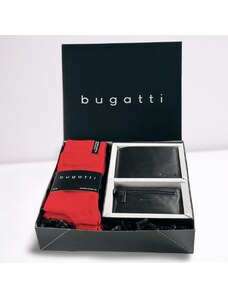 Set cadou bărbați negru/rosu, Bugatti, portofel, port-chei, șosete