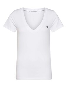 CALVIN KLEIN T-Shirt Ck Embroidery Stretch V-Neck J20J213716 YAF bright white