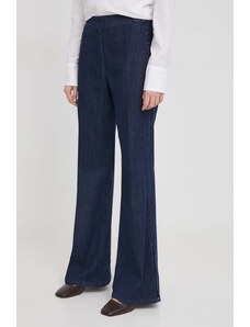 United Colors of Benetton pantaloni femei, culoarea albastru marin, evazati, high waist