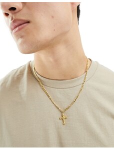 Lost Souls stainless steel 51cm length engraved cross necklace in gold