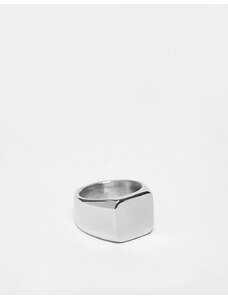 Lost Souls stainless steel 15mm square signet ring in platinum-Silver