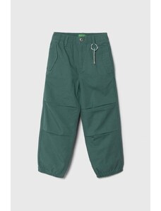 United Colors of Benetton pantaloni de bumbac pentru copii culoarea verde, neted