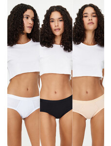 Trendyol Black-White-Nude 3-Pack Cotton Culotte Knitted Briefs