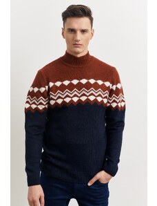 AC&Co / Altınyıldız Classics Men's Navy Blue Standard Fit Normal Cut Half Turtleneck Raised Soft Textured Knitwear Sweater
