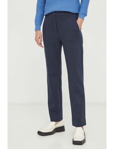 Weekend Max Mara pantaloni femei, culoarea bleumarin, drept, high waist 2415780000000