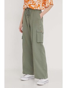 Roxy pantaloni de bumbac culoarea verde, lat, high waist ARJNP03286