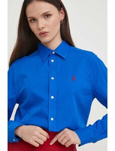 Polo Ralph Lauren cămașă din bumbac femei, culoarea bleumarin, cu guler clasic, regular 211932522