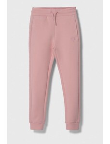 Guess pantaloni de trening pentru copii culoarea roz, neted
