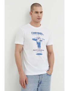Diesel tricou din bumbac bărbați, culoarea alb, cu imprimeu A12497.0GRAI