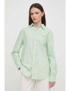 Polo Ralph Lauren cămașă din bumbac femei, culoarea verde, cu guler clasic, relaxed 211932521
