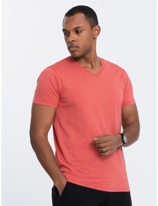 Ombre Clothing BASIC men's classic cotton T-shirt with a crew neckline - pink V12 OM-TSBS-0145