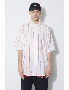 Marcelo Burlon cămașă din bumbac County Pinstripes Over Shirt bărbați, culoarea alb, cu guler clasic, relaxed, CMGG004S24FAB0010128
