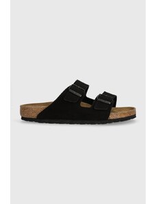 Birkenstock papuci din piele Arizona bărbați, culoarea negru, 1027152