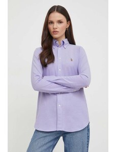 Polo Ralph Lauren cămașă din bumbac femei, culoarea violet, cu guler clasic, regular 211924258
