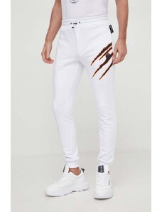 PLEIN SPORT pantaloni de trening culoarea alb, cu imprimeu