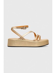 Tommy Hilfiger sandale de piele TH STRAP GOLD PLATFORM femei, culoarea auriu, cu platforma, FW0FW07729
