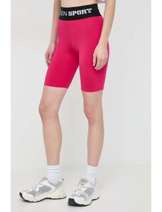 PLEIN SPORT pantaloni scurti femei, culoarea roz, cu imprimeu, high waist
