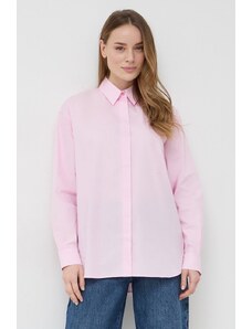 Pinko camasa din bumbac femei, culoarea roz, cu guler clasic, regular