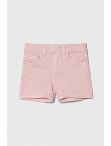 Guess pantaloni scurti din denim pentru copii culoarea roz, neted, talie reglabila