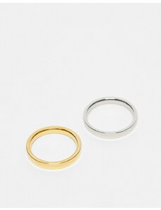Lost Souls stainless steel pack of 2 3mm band rings in platinum and gold
