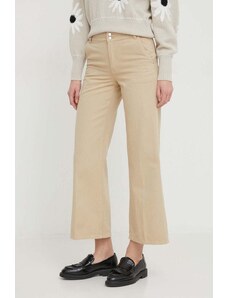 United Colors of Benetton pantaloni de bumbac culoarea bej, lat, high waist