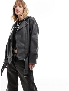 ONLY faux leather oversized jacket in washed black