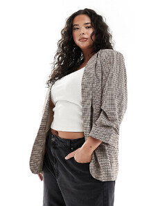 Pieces Plus Pieces Curve ruched sleeve blazer in check-Multi