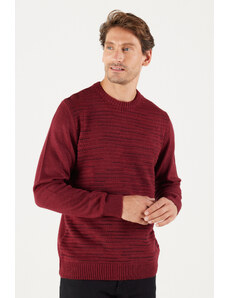 ALTINYILDIZ CLASSICS Men's Claret Red-black Standard Fit Regular Cut Crew Neck Textured Patterned Knitwear Sweater.