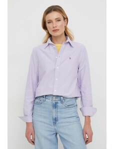 Polo Ralph Lauren cămașă din bumbac femei, culoarea violet, cu guler clasic, relaxed 211932521