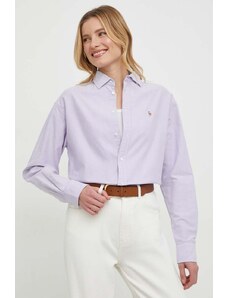 Polo Ralph Lauren cămașă din bumbac femei, culoarea violet, cu guler clasic, relaxed 211931064